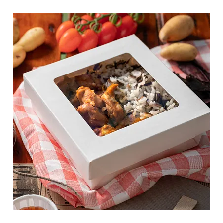 PETITES BOÎTES+COUVERCLES AVEC FÊNETRE THEPACK 750 ML 14x14x5 CM BLANC CARTON NANO-MICRO + PP + OPP (250 UNITÉ)